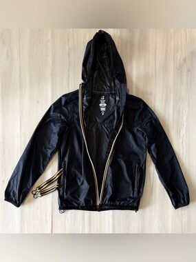 K-Way Black Hooded anorak with Striped Trim, unisex XS